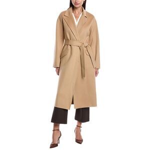 Theory Womens Wool & Cashmere-Blend Robe Coat, Tan